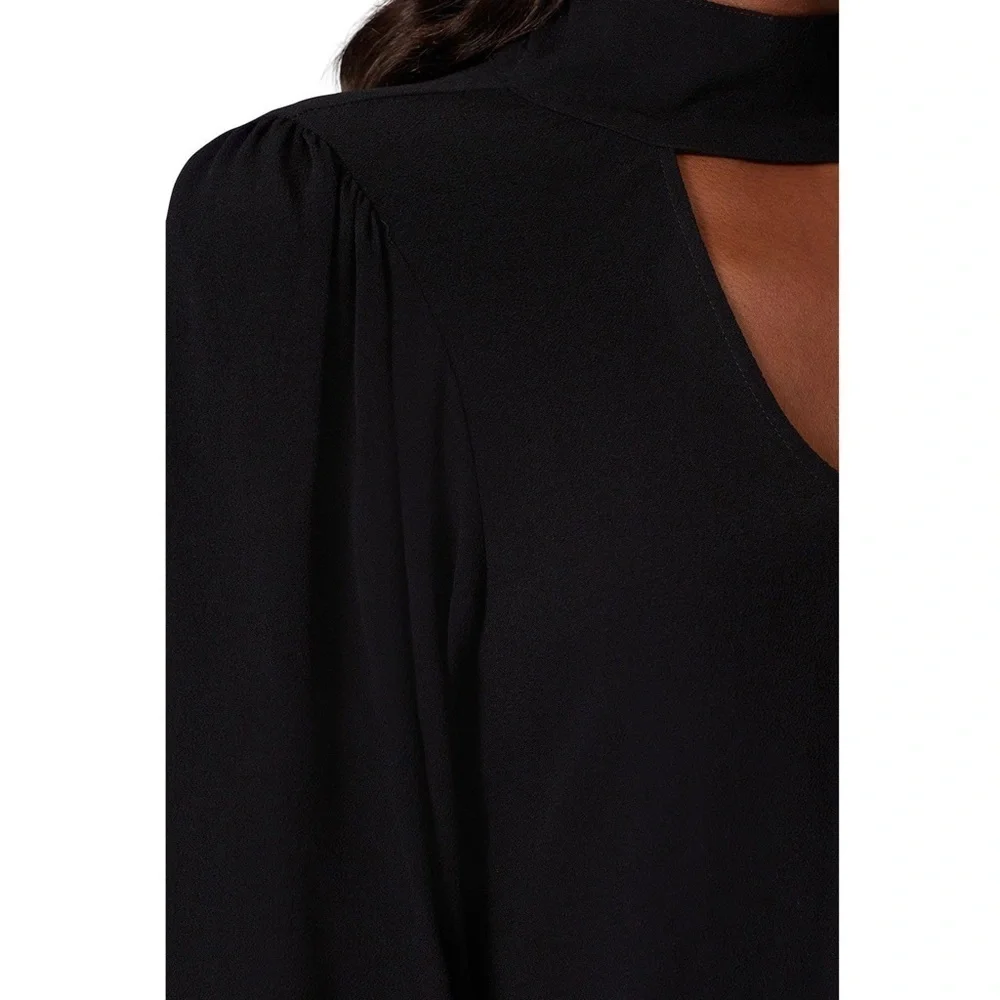 FLYNN SKYE 70s High Neck Front &‎ Back Cutout Long Puffed Sleeve Crepe Blouse M